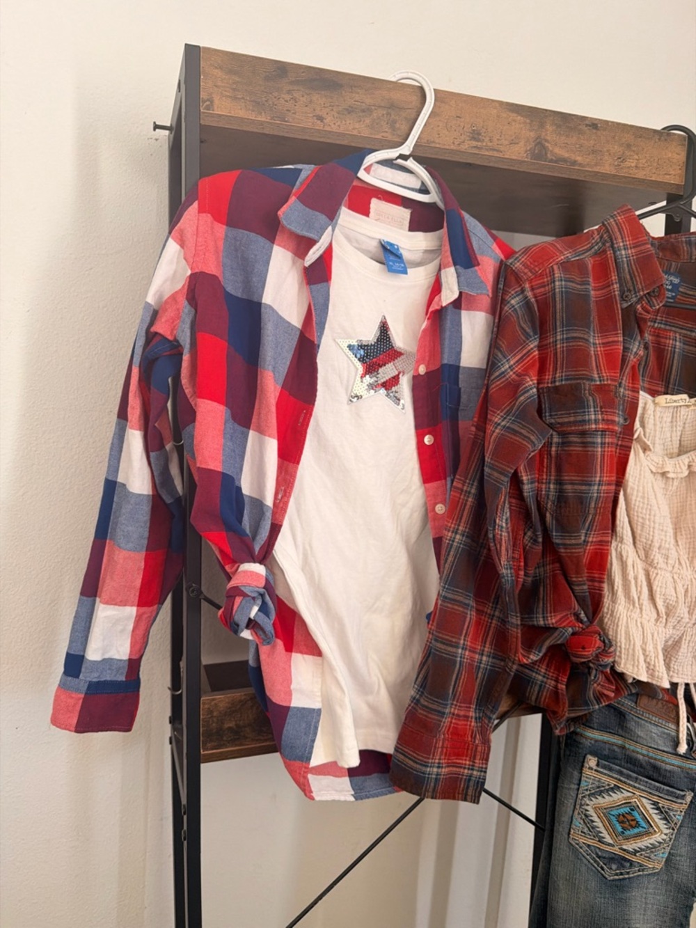 Red, White & Blue Plaid Button-Up Shirt